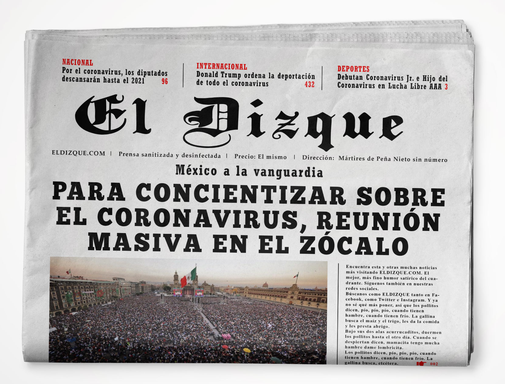 Para concientizar sobre el coronavirus, reunión masiva en el Zócalo 1 Para concientizar sobre el coronavirus, reunión masiva en el Zócalo